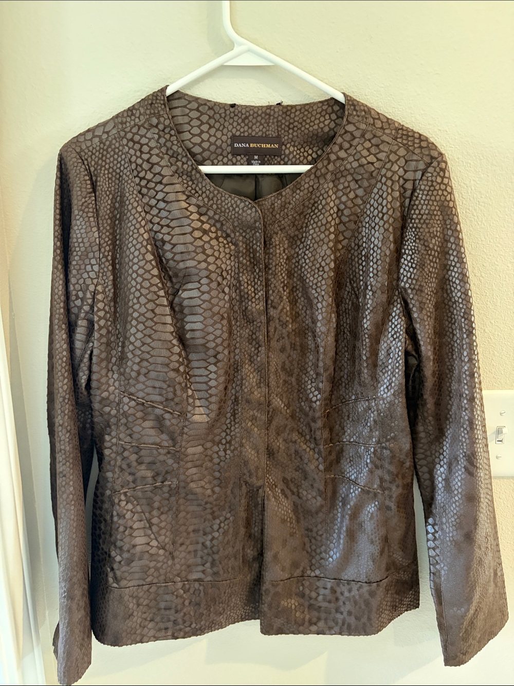 Dana Buchman Dark Brown Lightweight Snake-Print Faux Leather Jacket